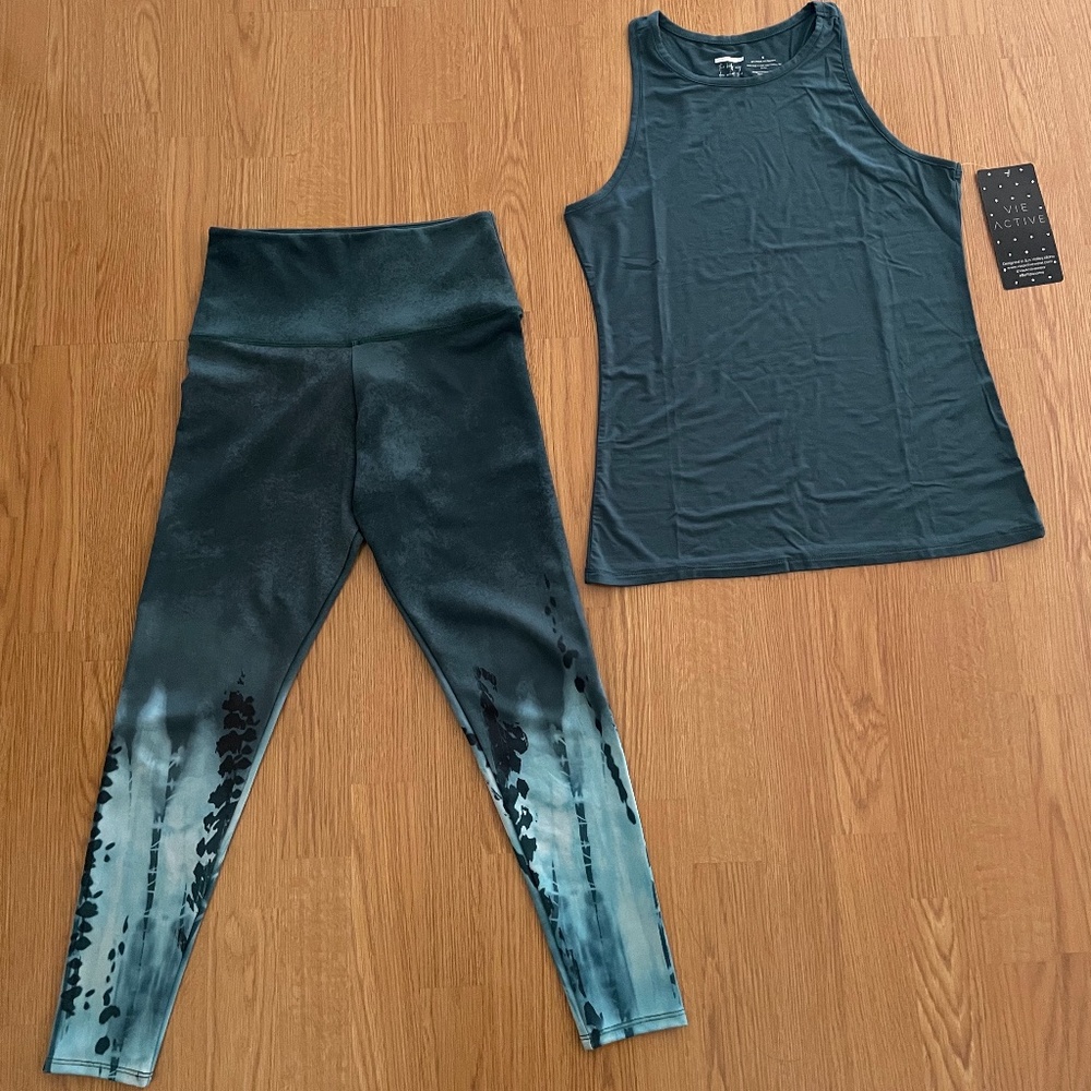 Onzie Ocean Tie Dye Leggings (S/M) with Teal Tank